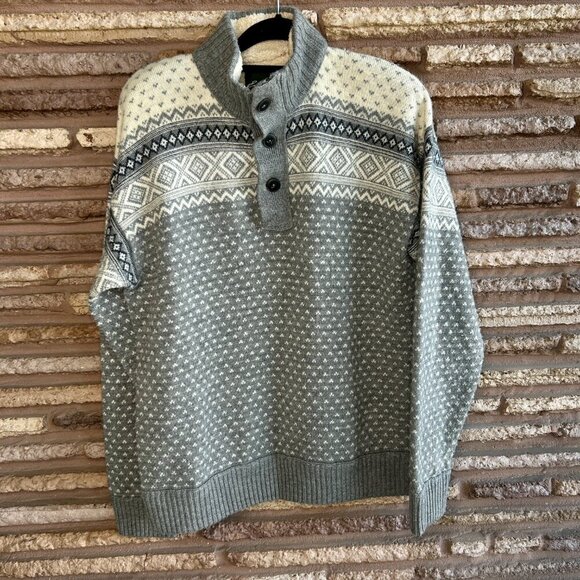 Eddie Bauer Men's Gray Fair Isle Chunky Knit Sherpa Lined Henley Sweater Size L - Picture 5 of 8